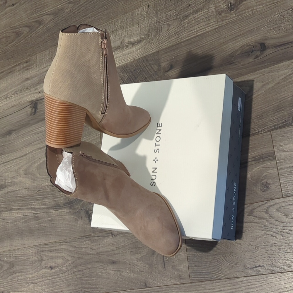 SUN and Stone Boots Suede Heeled Zipper Closure GRACEYYF Design - Picture 1 of 8